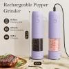imageUltrean Pepper Grinder Rechargeable Salt and Pepper Grinder with 6 Adjustable Coarseness LED Light OneHand Automatic Operation BlackLavender Purple