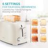 imageUltrean Toaster 2 Slice with ExtraWide Slot for Toasting Bagels Breads Waffles ampamp More Stainless Steel Material with Removable Crumb Tray 6 Browning SettingsCream