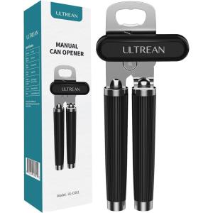 imageUltrean Manual Can Opener Bottle Opener Heavy Duty Stainless Steel Smooth Edge Manual Hand Held Can Opener With Soft Touch Handle Rust Proof Oversized Handheld Easy Turn Knob BlackBlack