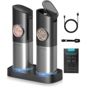 imageUltrean Pepper Grinder Rechargeable Gravity Salt and Pepper Grinder with 6 Adjustable Coarseness LED Light OneHand Automatic Operation Stainless Steel Gifts for Fathers Day