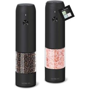 imageUltrean Pepper Grinder Rechargeable Salt and Pepper Grinder with 6 Adjustable Coarseness LED Light OneHand Automatic Operation BlackBlack