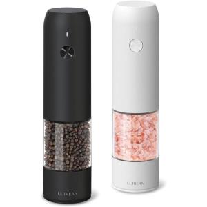 imageUltrean Pepper Grinder Rechargeable Salt and Pepper Grinder with 6 Adjustable Coarseness LED Light OneHand Automatic Operation BlackBlackWhite