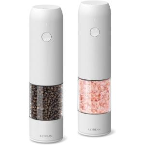 imageUltrean Pepper Grinder Rechargeable Salt and Pepper Grinder with 6 Adjustable Coarseness LED Light OneHand Automatic Operation BlackBright White