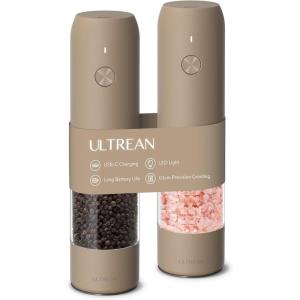 imageUltrean Pepper Grinder Rechargeable Salt and Pepper Grinder with 6 Adjustable Coarseness LED Light OneHand Automatic Operation BlackBrown