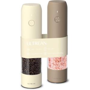imageUltrean Pepper Grinder Rechargeable Salt and Pepper Grinder with 6 Adjustable Coarseness LED Light OneHand Automatic Operation BlackBrownCream