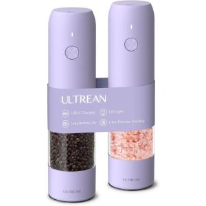 imageUltrean Pepper Grinder Rechargeable Salt and Pepper Grinder with 6 Adjustable Coarseness LED Light OneHand Automatic Operation BlackLavender Purple