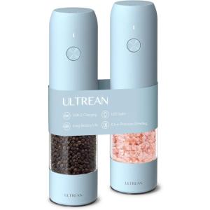 imageUltrean Pepper Grinder Rechargeable Salt and Pepper Grinder with 6 Adjustable Coarseness LED Light OneHand Automatic Operation BlackSky Blue