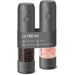 imageUltrean Pepper Grinder Rechargeable Salt and Pepper Grinder with 6 Adjustable Coarseness LED Light OneHand Automatic Operation BlackStarry Gray