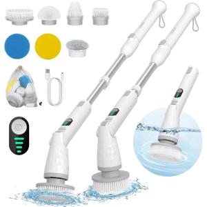 imageUltrean Spin Brush Cordless Electric Spin Scrubber with 4 Replaceable Brush Heads Adjustable Extension Handle 2 Speed Shower Scrubber for Cleaning Bathroom Tile Floor TubSnow White