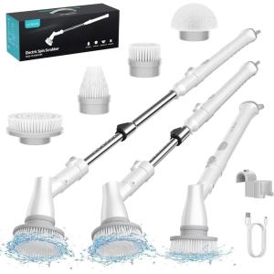 imageUltrean Spin Brush Cordless Electric Spin Scrubber with 4 Replaceable Brush Heads Adjustable Extension Handle 2 Speed Shower Scrubber for Cleaning Bathroom Tile Floor TubWhite