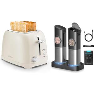imageUltrean 2 Slice Toaster ampamp Rechargeable Electric Salt and Pepper Grinder Set