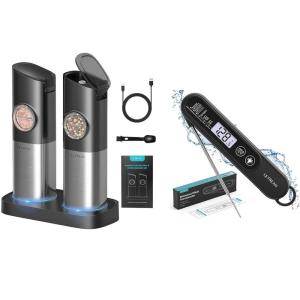 imageUltrean Gravity Rechargeable Electric Salt and Pepper Grinder Set ampamp Meat Thermometer