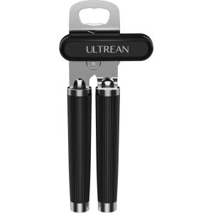 imageUltrean Manual Can Opener Bottle Opener Heavy Duty Stainless Steel Smooth Edge Manual Hand Held Can Opener With Soft Touch Handle Rust Proof Oversized Handheld Easy Turn Knob GrayBlack
