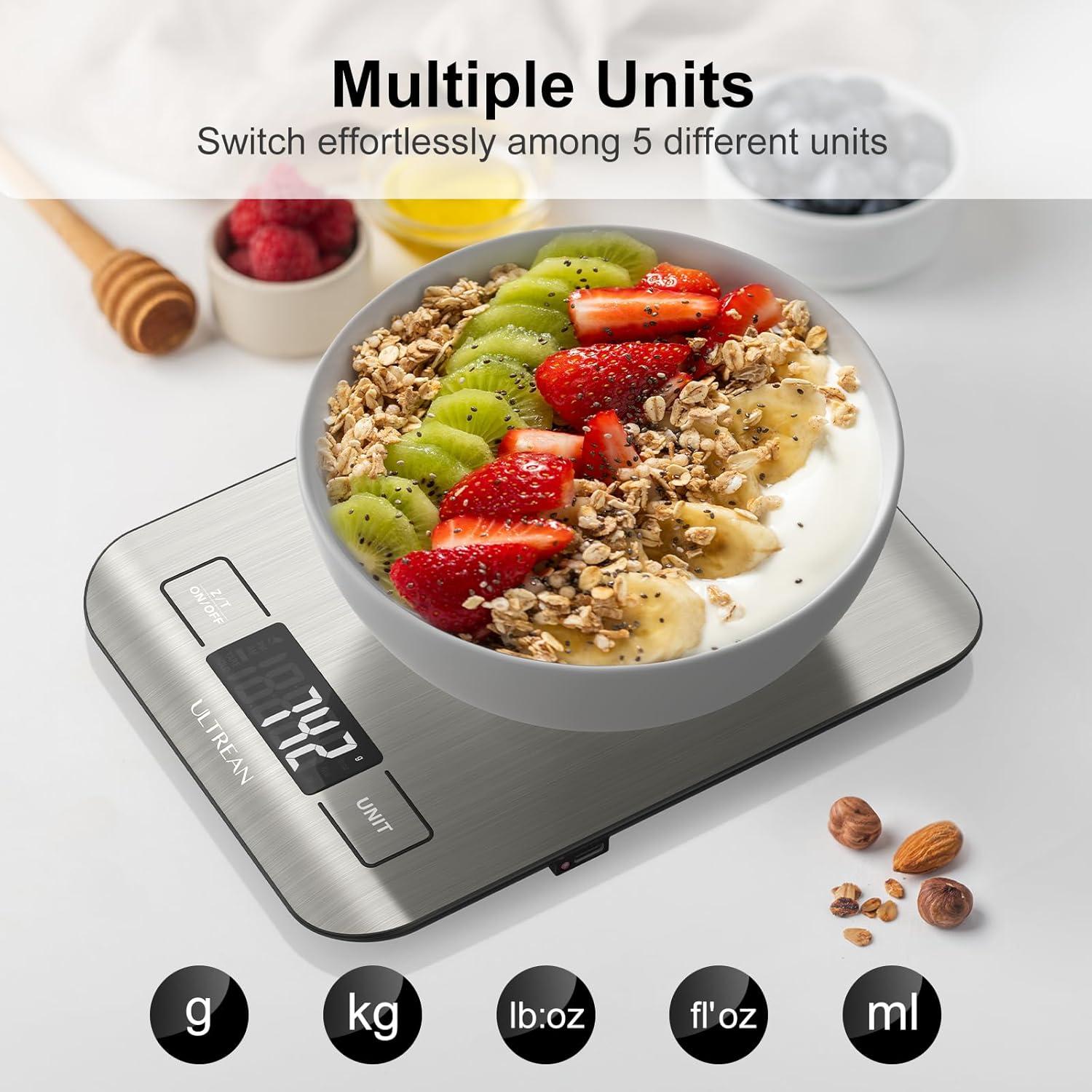 imageUltrean Smart Food Kitchen Scale with Nutritional Calculator Free App for Macro ampamp Calorie Tracking AI Scan Digital Grams and Ounces for Weight Loss Rechargeable Stainless Steel 33lbLarge
