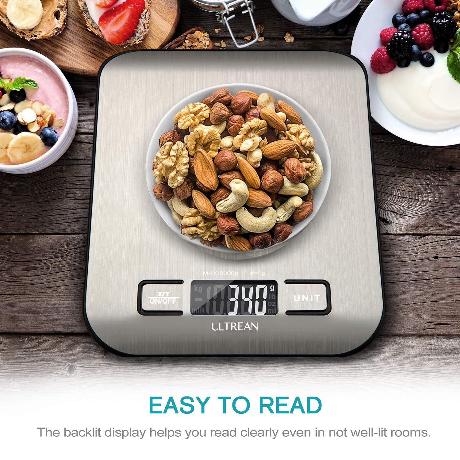 imageUltrean Smart Food Kitchen Scale with Nutritional Calculator Free App for Macro ampamp Calorie Tracking AI Scan Digital Grams and Ounces for Weight Loss Rechargeable Stainless Steel 33lbMedium