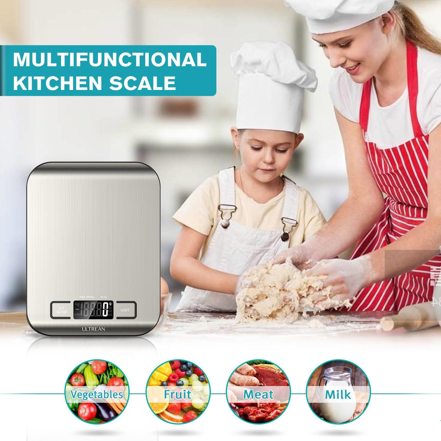 imageUltrean Smart Food Kitchen Scale with Nutritional Calculator Free App for Macro ampamp Calorie Tracking AI Scan Digital Grams and Ounces for Weight Loss Rechargeable Stainless Steel 33lbMedium