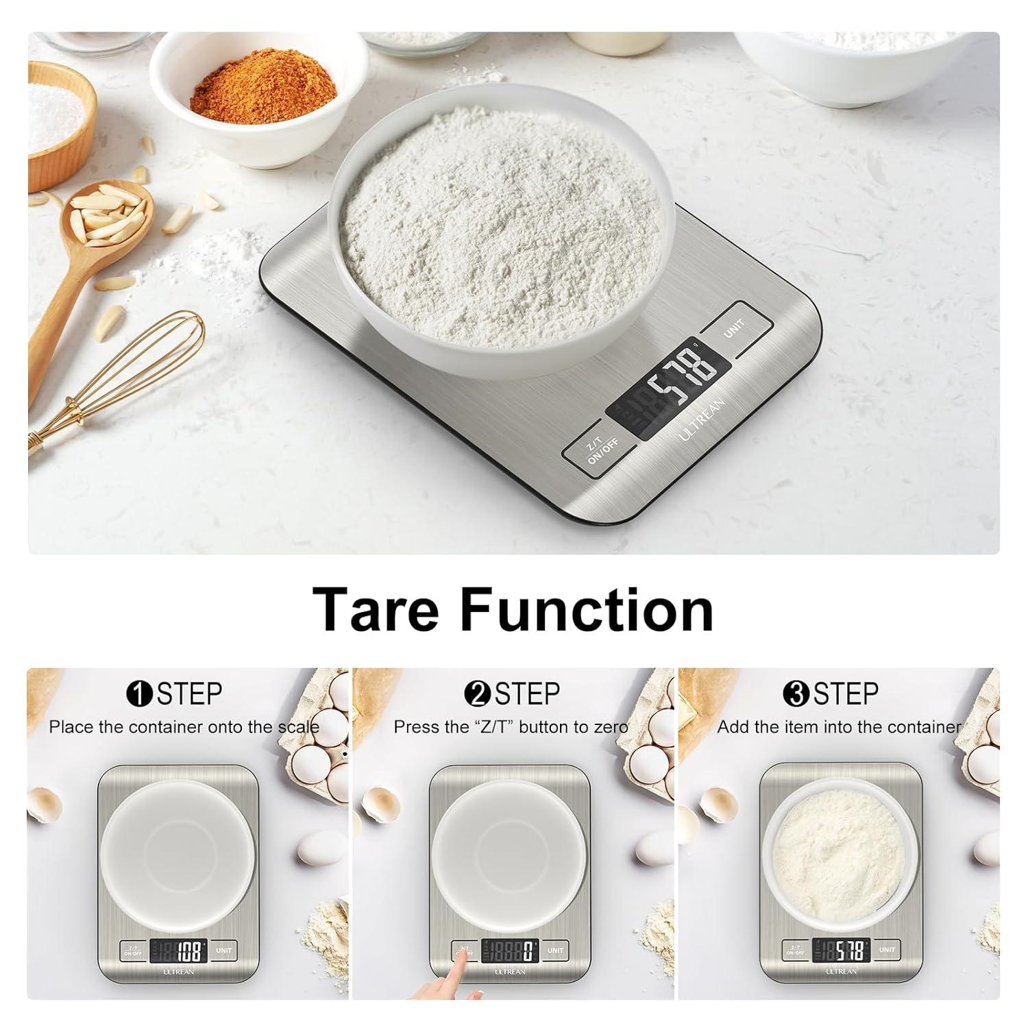 imageUltrean Smart Food Kitchen Scale with Nutritional Calculator Free App for Macro ampamp Calorie Tracking AI Scan Digital Grams and Ounces for Weight Loss Rechargeable Stainless Steel 33lbLarge